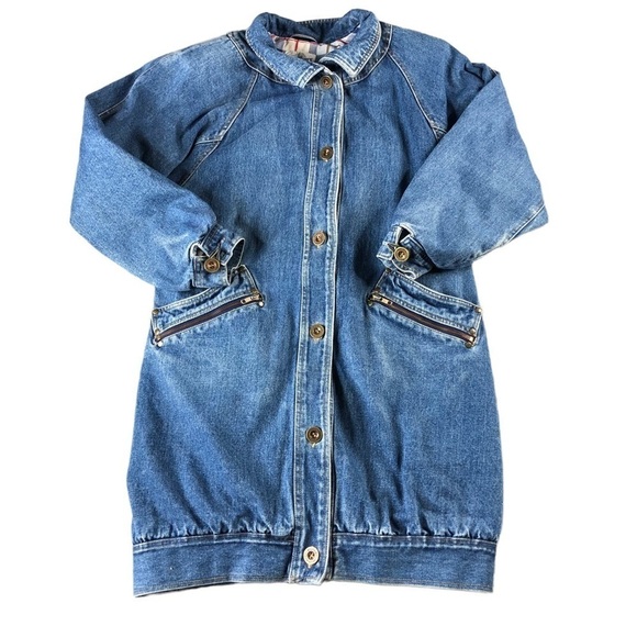 Vintage Jackets & Blazers - VTG Be In The Current Seen 80s 90s Full Length Lined Denim Trench Retro Vintage